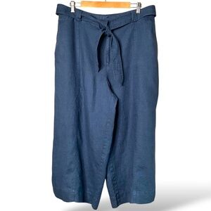 CONTEMPORAINE par SIMONS 100% Organic Linen Wide Leg Cropped Pants w/ Belt Sz 14